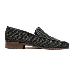 x El Karti: handmade Moroccan raffia moccasin loafers, black – No Man ...