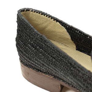 x El Karti: handmade Moroccan raffia moccasin loafers, black