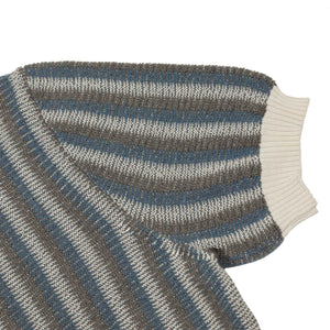 [SS22 Pre-Order] Ripley short sleeve knitted shirt in light tone striped cotton and merino wool