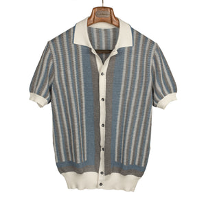 [SS22 Pre-Order] Ripley short sleeve knitted shirt in light tone striped cotton and merino wool
