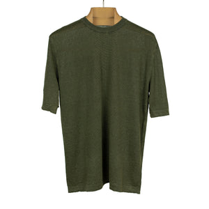 Knit short sleeve linen crew neck tee, dark green (restock)
