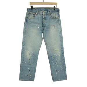 Vintage Levis 501 jeans with embroidered paint splatter, light wash