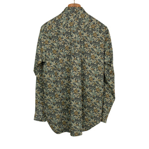Button down shirt in blue floral print cotton twill