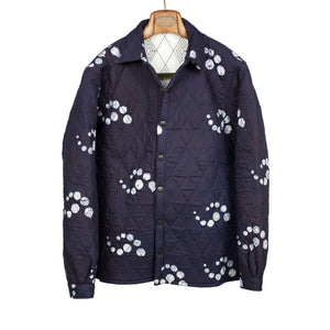 Didi quilted shirt jacket in indigo fractal dot print cotton