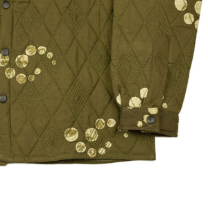 Didi quilted shirt jacket in moss green fractal dot print cotton