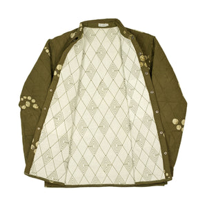 Didi quilted shirt jacket in moss green fractal dot print cotton
