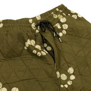 Ikeja quilted easy pants in moss green fractal dot print cotton