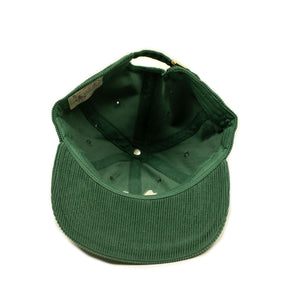 Corduroy cap in green with racing flag chainstitched embroidery