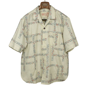 Ronen camp shirt in natural khadi cotton with geometric embroidery
