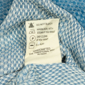 Ronen camp collar shirt in handwoven checkered light blue cotton