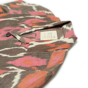 Ronen camp collar shirt in brown and pink genuine Ikat handloomed cotton