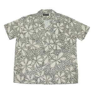 50s Milano Shirt in white cotton with black handstitched flower embroidery
