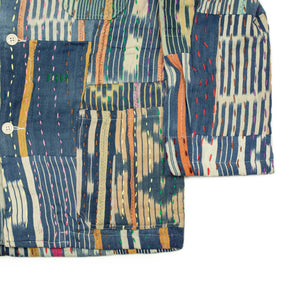 Italian Jail Jacket in blue patchwork African kantha handloomed cotton