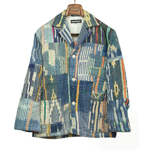 Italian Jail Jacket in blue patchwork African kantha handloomed cotton