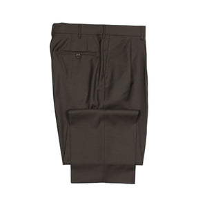 Exclusive Brooklyn double-pleated high-rise wide trousers in brown wool twill