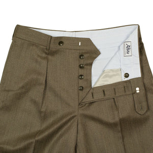 Exclusive Manhattan pleated high-rise wide trousers in taupe cavalry twill wool (restock)