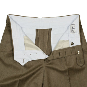 Exclusive Manhattan pleated high-rise wide trousers in taupe cavalry twill wool (restock)