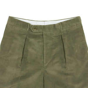 Exclusive "Manhattan" single-pleated high-rise wide trousers in moss green cotton moleskin