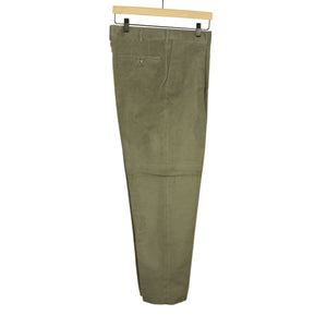 Exclusive "Manhattan" single-pleated high-rise wide trousers in moss green cotton moleskin