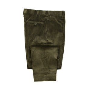 Exclusive Manhattan pleated high-rise wide trousers in dark green cotton corduroy (restock)
