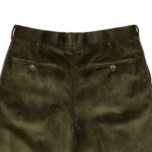 Exclusive Manhattan pleated high-rise wide trousers in dark green cotton corduroy (restock)
