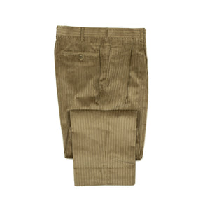 Exclusive "Brooklyn" double-pleated high-rise wide trousers in beige irregular wale corduroy