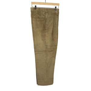 Exclusive "Brooklyn" double-pleated high-rise wide trousers in beige irregular wale corduroy