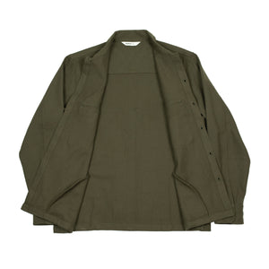 Western overshirt in forest green wool gabardine