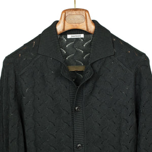 Lace knit cardigan in black cotton alpaca