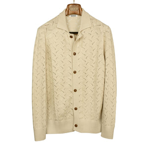 Lace knit cardigan in natural cotton alpaca