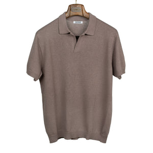 Knit polo shirt in mauve cotton linen