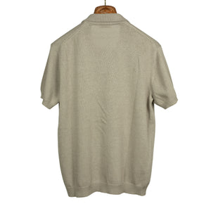 Knit polo shirt in tan cotton linen