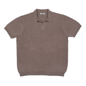 Knit polo shirt in mauve cotton linen