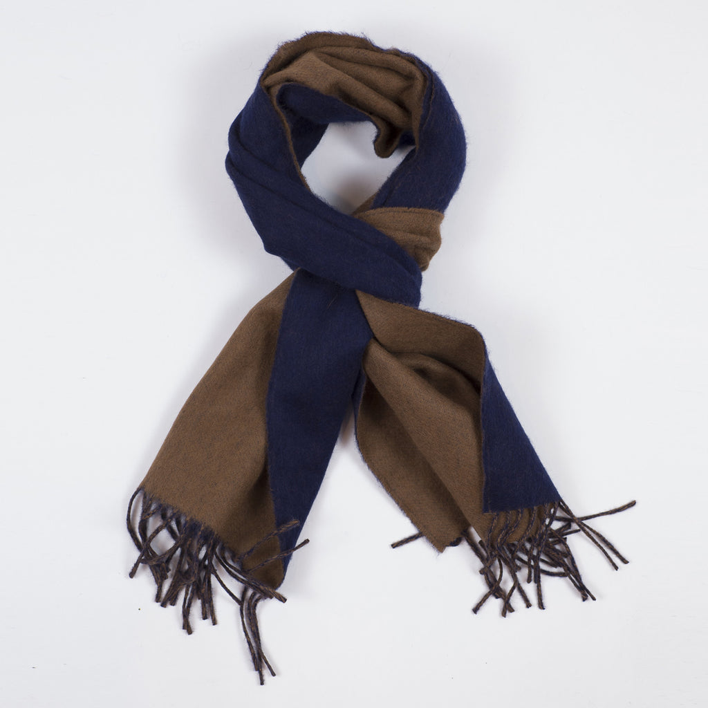 Navy & brown reversible lambswool & angora scarf – No Man Walks Alone