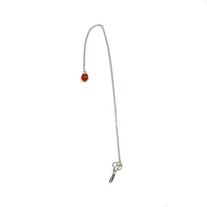 Silver lapel chain with red coral cabochon and tailor scissors