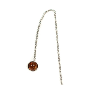 Silver lapel chain with genuine amber cabochon and tailor scissors
