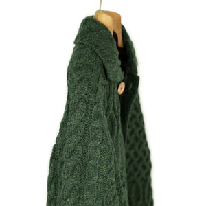 Crazy cable knit Aran cardigan in racing green wool