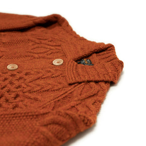 Crazy cable knit Aran cardigan in pumpkin wool