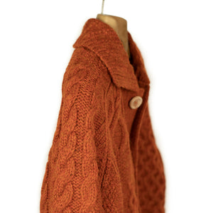 Crazy cable knit Aran cardigan in pumpkin wool