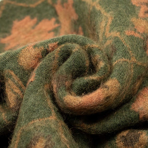 Shaggy cardigan in olive and rust botanical jacquard mohair blend