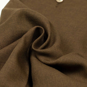 Cinch-back trousers in chocolate brown poly double cloth