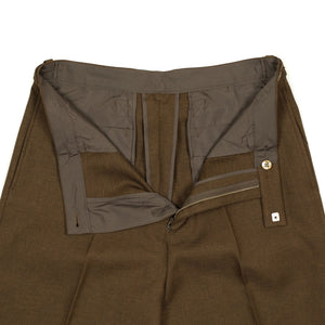 Cinch-back trousers in chocolate brown poly double cloth