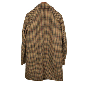 Balmacaan coat in brown, black, and burgundy guncheck Harris Tweed wool (restock)
