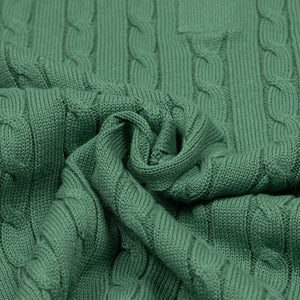 Short sleeve cable knit polo in green linen and cotton