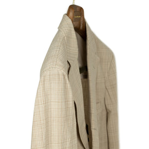 Single-breasted comfort jacket in natural check cotton wool linen