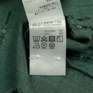 Open collar long sleeve shirt in green jacquard chambray