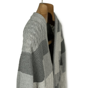 Crazy patchwork cable knit cardigan in grey cotton