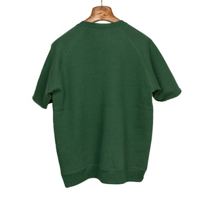 Short sleeve cut-off sweatshirt in dark green cotton terrycloth
