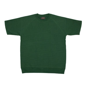 Short sleeve cut-off sweatshirt in dark green cotton terrycloth