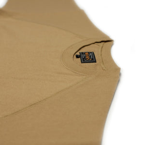 Short sleeve cut-off sweatshirt in khaki cotton terrycloth
